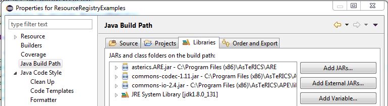 Build path dialog with external libraries