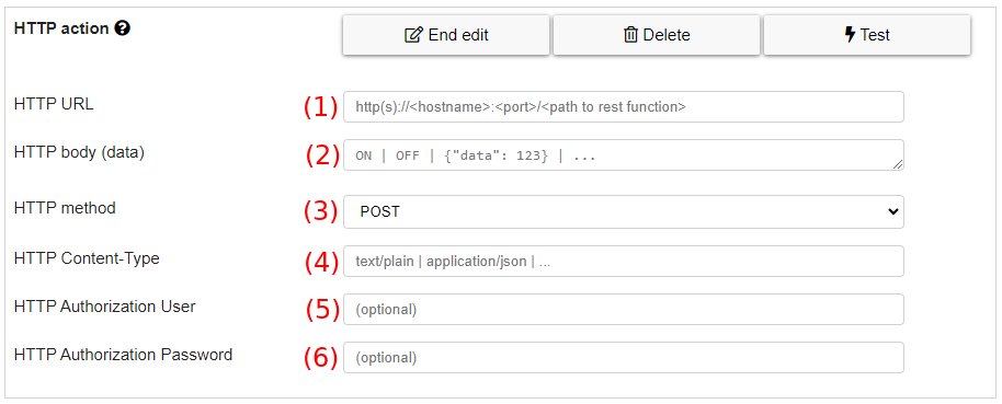 Configuration of a HTTP action