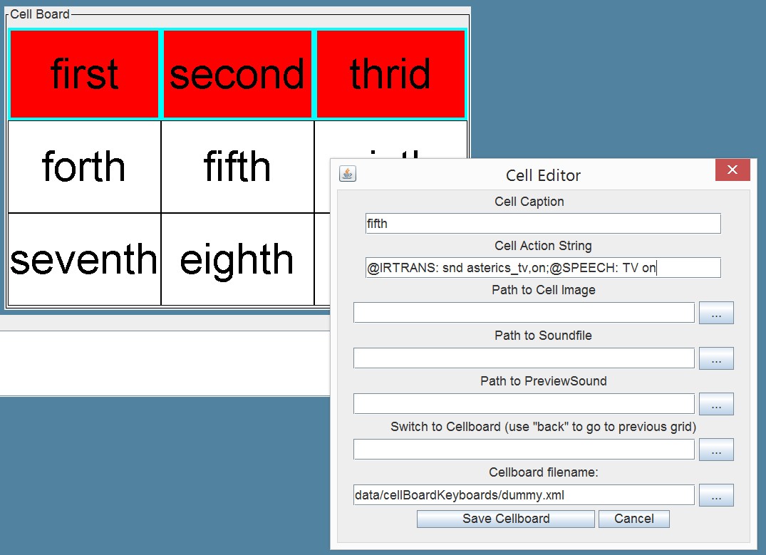 Screenshot: CellBoard editor