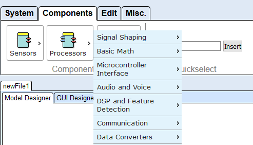 Screenshot: The components tab