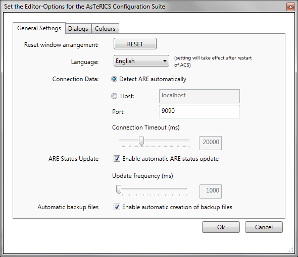 Screenshot: Options Dialog, General Settings