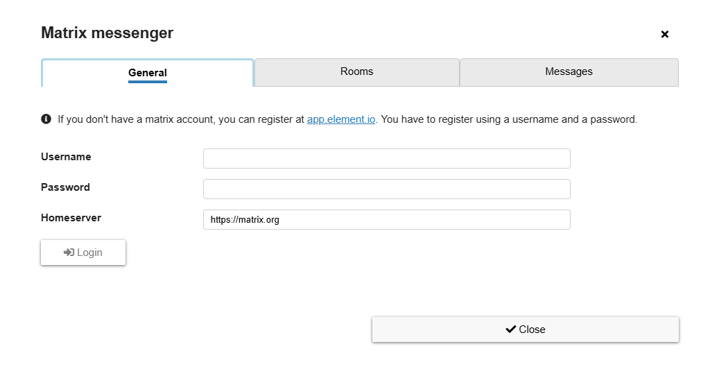 Settings dialog for Matrix integration - General