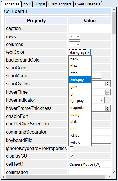 Screenshot: Property Editor with open dropdown